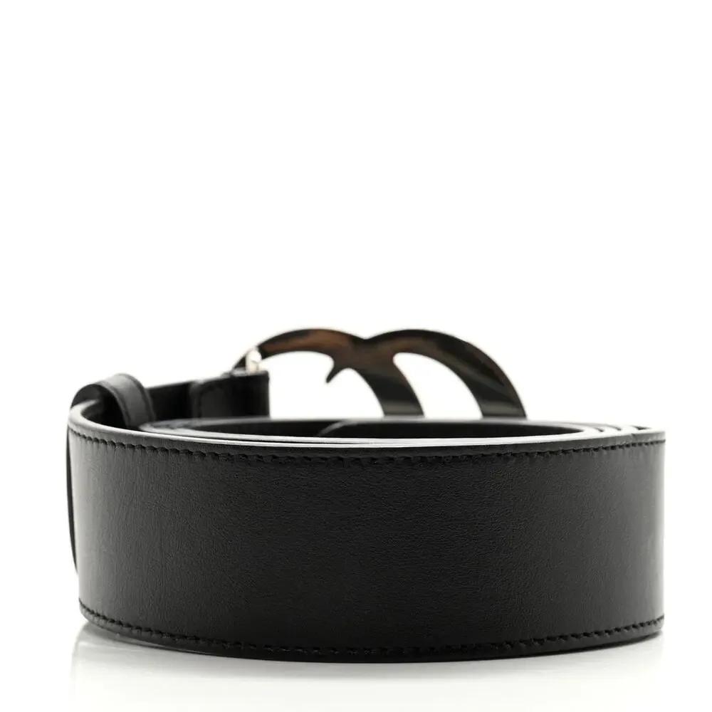 Gucci Black Calfskin Palladium Interlocking G Buckle 40mm Wide Belt 85/34 - Picture 2 of 4